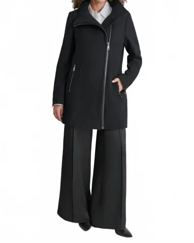 DKNY ASYMMETRIC ZIPPER COAT IN BLACK