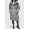 Dkny Asymmetrical Belted Water Resistant Puffer Jacket In Smoked Pearl