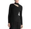 Dkny Cutout Mock Neck Wool-blend Top In Black