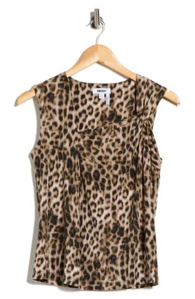Dkny Asymmetrical Neckline Jersey Tank In Brown