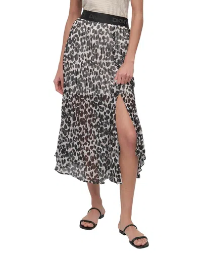 Dkny Asymmetrical Print Chiffon Midi Skirt In Animal Print