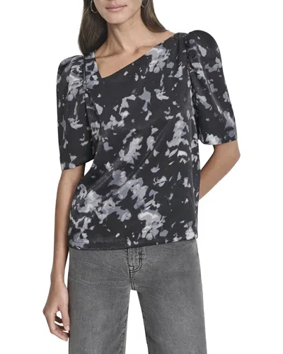 Dkny Asymmetrical Short Sleeve Top In Black