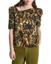 Dkny Asymmetrical Short Sleeve Top In Animal Print