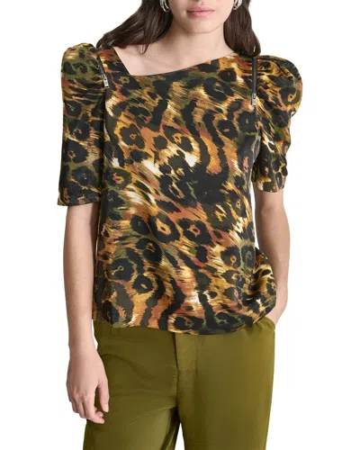 Dkny Asymmetrical Short Sleeve Top In Animal Print