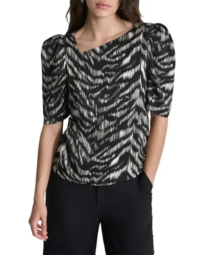 Dkny Asymmetrical Short Sleeve Top In Black