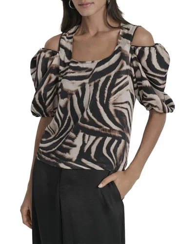 Dkny Asymmetrical Short Sleeve Top In Brown