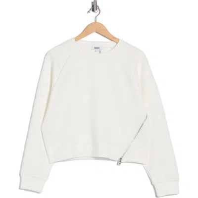 Dkny Asymmetrical Zip Quilted Sleeve Pullover In White