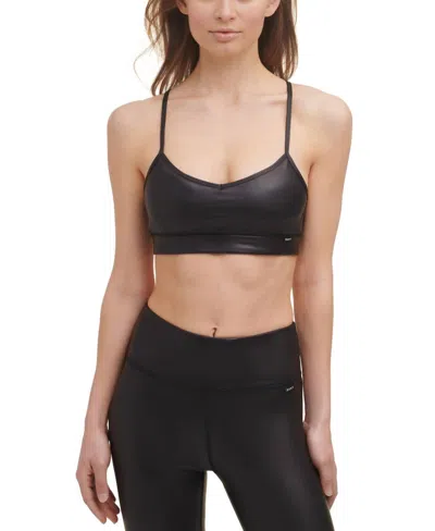 Dkny Athleather Faux Leather Sports Bra In Black