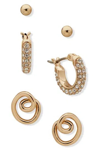 Dkny Aubrey Set Of 3 Earrings In Gold