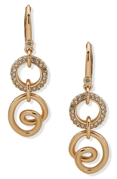 Dkny Aubrey Twist Double Drop Earrings In Gold/ Crystal