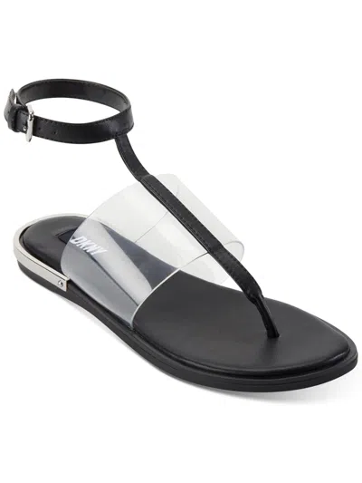 Dkny Ava Womens Leather Ankle Strap Thong Sandals In Black
