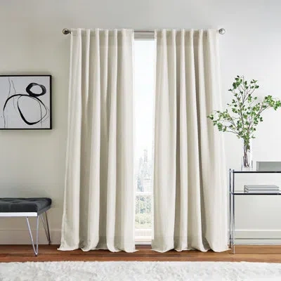 Dkny Avery Frayed Edge 50in X 84in Curtain Panel Pair Linen In White