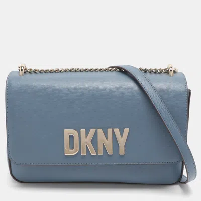 Pre-owned Dkny Avril Logo Blue Leather Chain Crossbody Bag