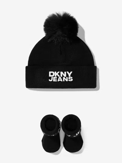 Dkny Baby Pom Pom Knitted Hat And Socks Set In Black