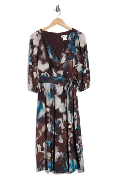 Dkny Balloon Sleeve Faux Wrap Midi Dress In Multi