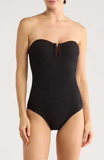 Dkny Bandeau Shirred One-piece Swimsuit In Black
