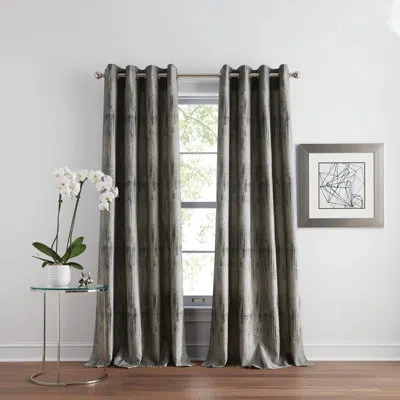 Dkny Basalt Jacquard Black Ice Curtain Panel Pair (set Of 2) In Black;silver