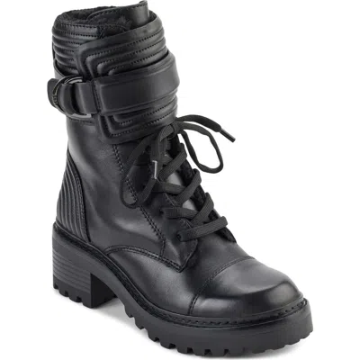Dkny Basia Faux Fur Lined Combat Boot In Black