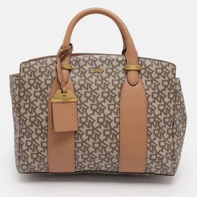 Pre-owned Dkny Beige Coated Canvas And Leather Satchel In Sand