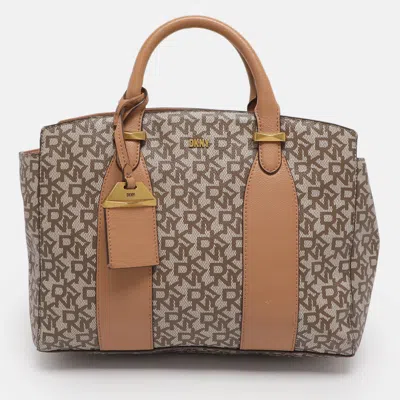 Dkny Beige Coated Canvas And Leather Satchels In Neutral