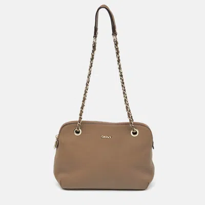 Pre-owned Dkny Beige Leather Bryant Dome Crossbody Bag