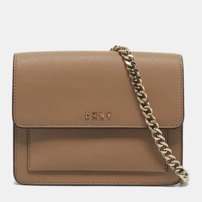 Pre-owned Dkny Beige Leather Flap Chain Crossbody Bag In Sand