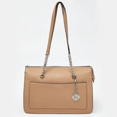 Pre-owned Dkny Beige Leather Large Bryant Chain Zip Tote