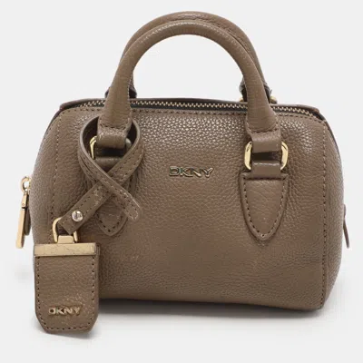 Dkny Beige Leather Satchel In Brown