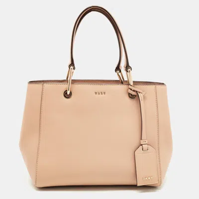 Dkny Beige Leather Totes Bag In Brown