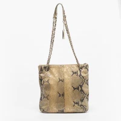 Pre-owned Dkny Beige Python Embossed Suede Chain Shoulder Bag In Sand