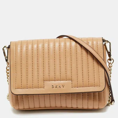 Pre-owned Dkny Beige Quilted Leather Gansevoort Crossbody Bag In Sand