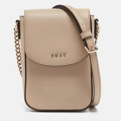 Pre-owned Dkny Beige Saffiano Leather Flap Phone Crossbody Bag