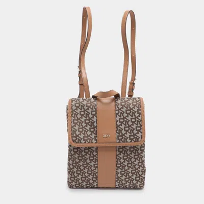 Dkny Beige Signature Canvas And Leather Backpack In Multi
