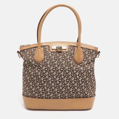 Dkny Beige Signature Canvas And Leather Satchel In Sand