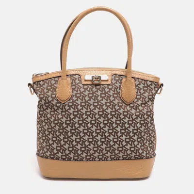 Dkny Beige Signature Canvas And Leather Satchel In Multi