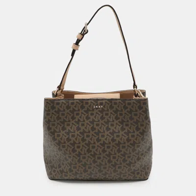 Pre-owned Dkny Beige Signature Coated Canvas And Leather Satchel