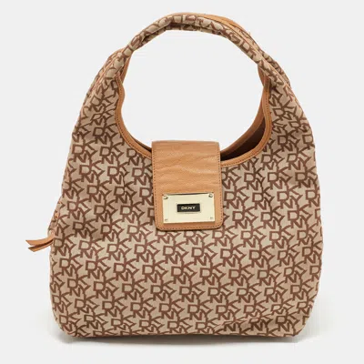 Pre-owned Dkny Beige Signature Fabric And Leather Town And Country Hobo
