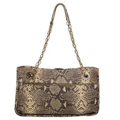 Pre-owned Dkny Beige/black Snakeskin Embossed Leather Chain Shoulder Bag
