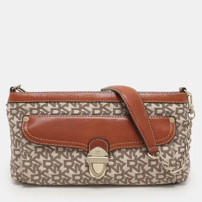Dkny Beige/brown Signature Canvas And Leather Shoulder Bag In Multi