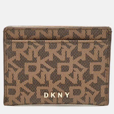Dkny Beige/brown Signature Coated Canvas Card Holder