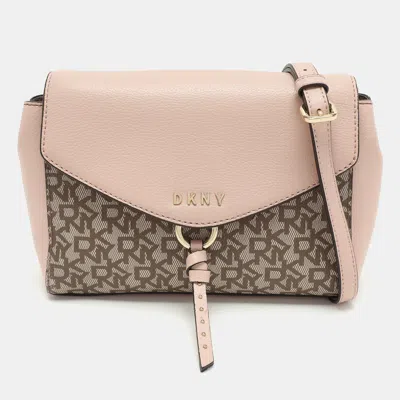 Dkny Beige/pink Signature Coated Canvas And Leather Shoulder Bag In Sand