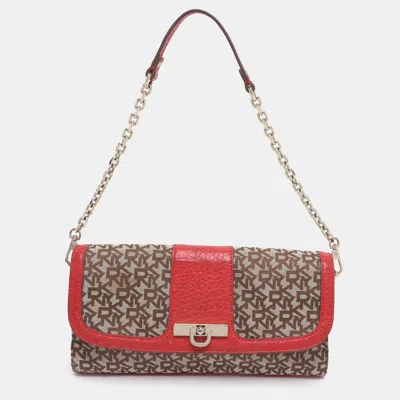 Dkny Beige/red Canvas And Leather Chain Shoulder Bag In Multi