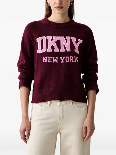 Dkny Bell Logo-intarsia Raglan-sleeve Sweater In Red