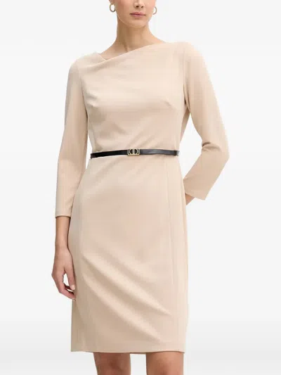 Dkny Belt Midi Dress In Neutral