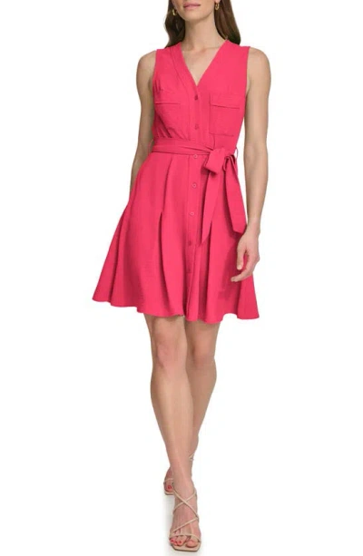 Dkny Belted Button-up Dress In Lipstick