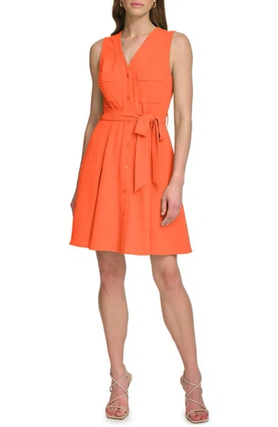 Dkny Belted Button-up Dress In Tigerlily