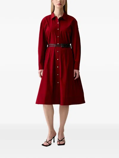 Dkny Belted Button-down Midi Shirt Dress In Red