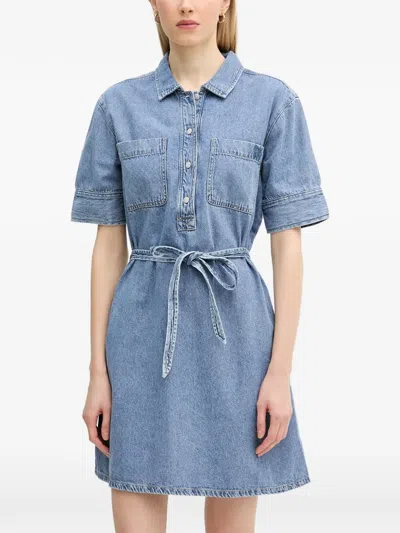 Dkny Belted Denim Mini Dress In Blue