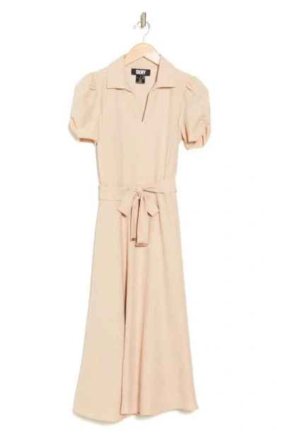 Dkny Belted Fit & Flare Dress In Beige