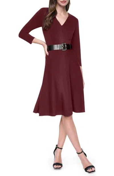 Dkny Belted Fit & Flare Midi Dress In Burgundy